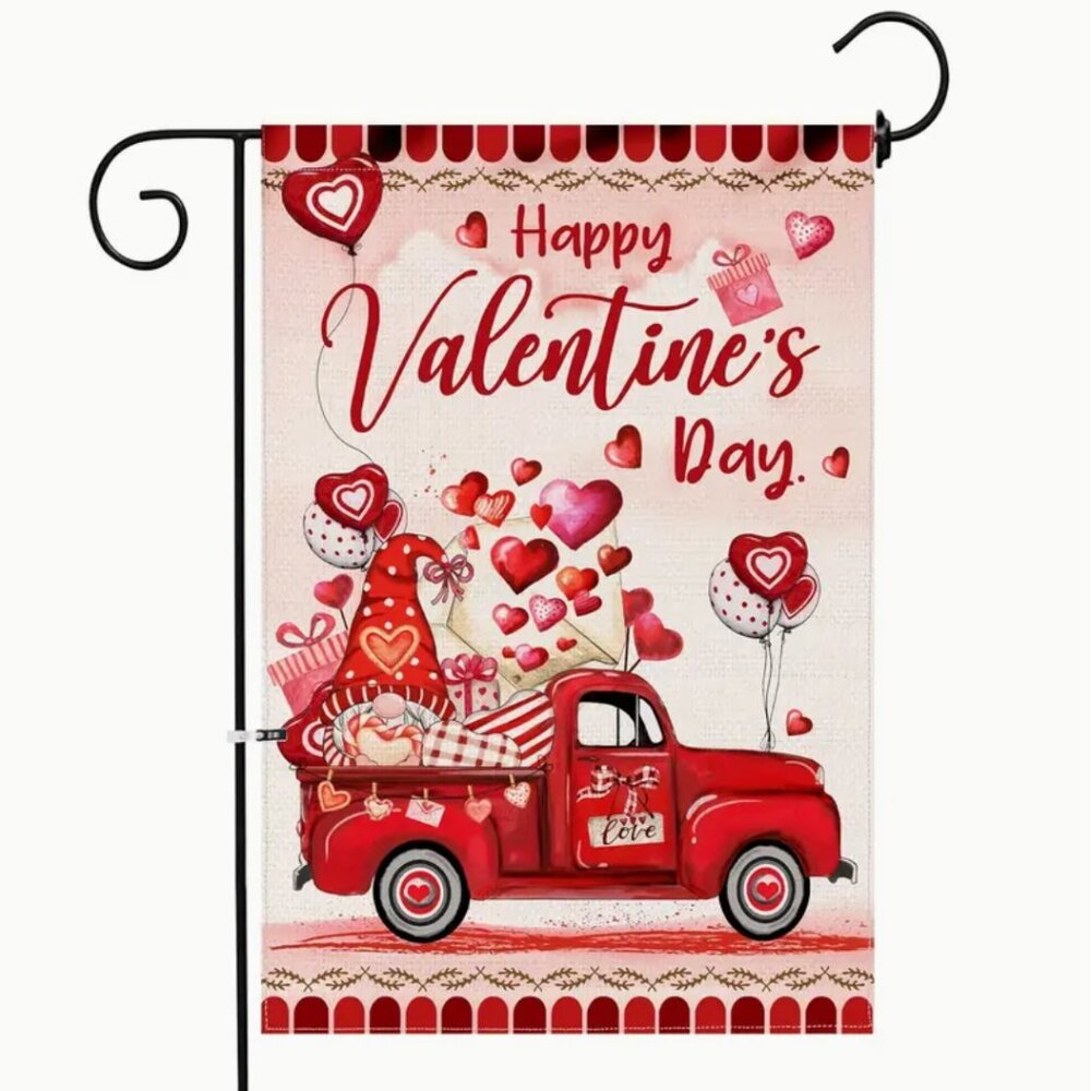 1 pc Charming Gnome Valentines Flag - Double-Sided, 12X18